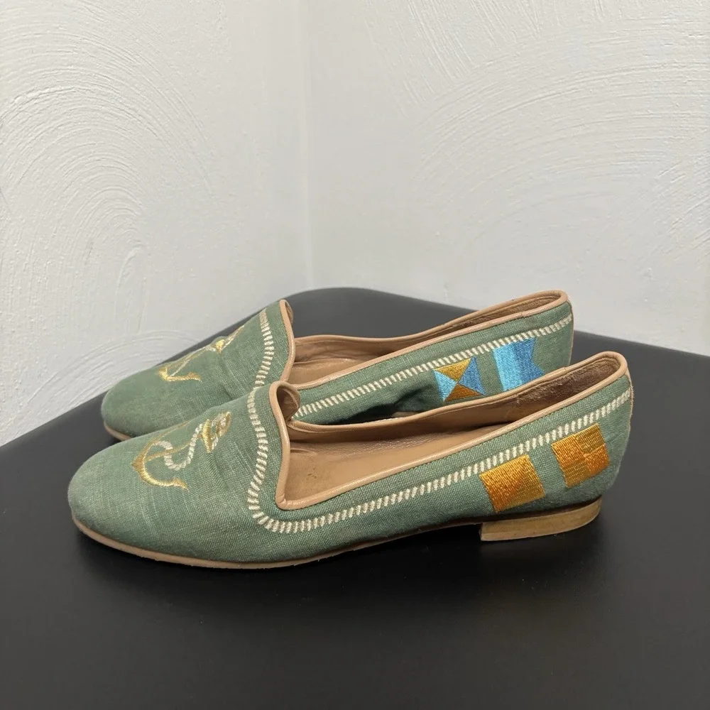 Jon Josef women's green‎ canvas closed toe flat pump shoes size 7.5B